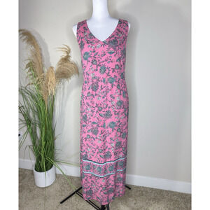 J. Jill Dress Womens Medium Pink Flowers Long Sleeveless Relax Cozy Cottage Core